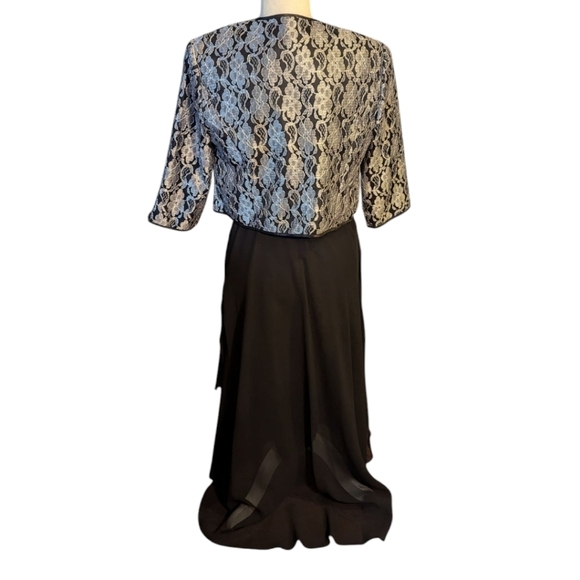 Le Bos Black/Silver Belted High-Low Fit Flare Dress With Short Jacket Sz 10 - Picture 4 of 13